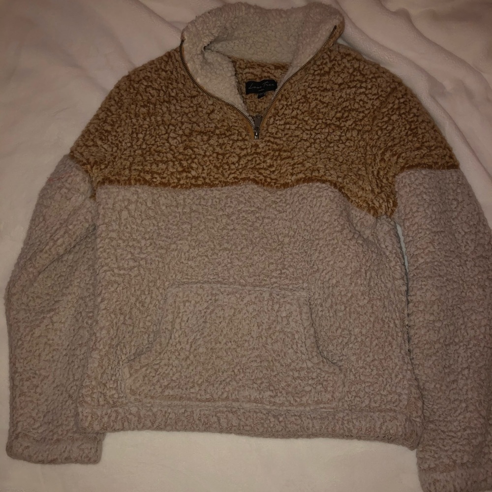 Juniors brown Fluffy quarter zip jacket w/collar